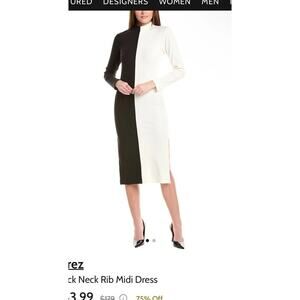 Terez Mock Neck Ribbed Knit Two Tone Midi Dress Medium